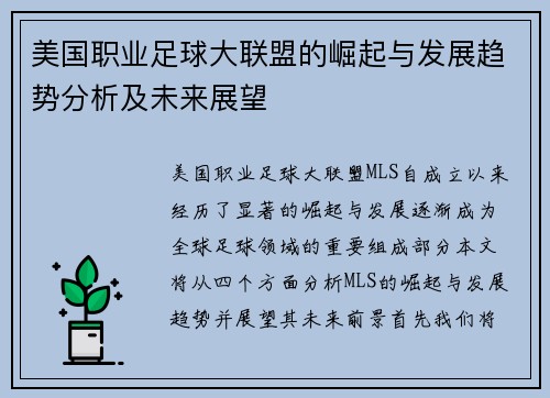 美国职业足球大联盟的崛起与发展趋势分析及未来展望